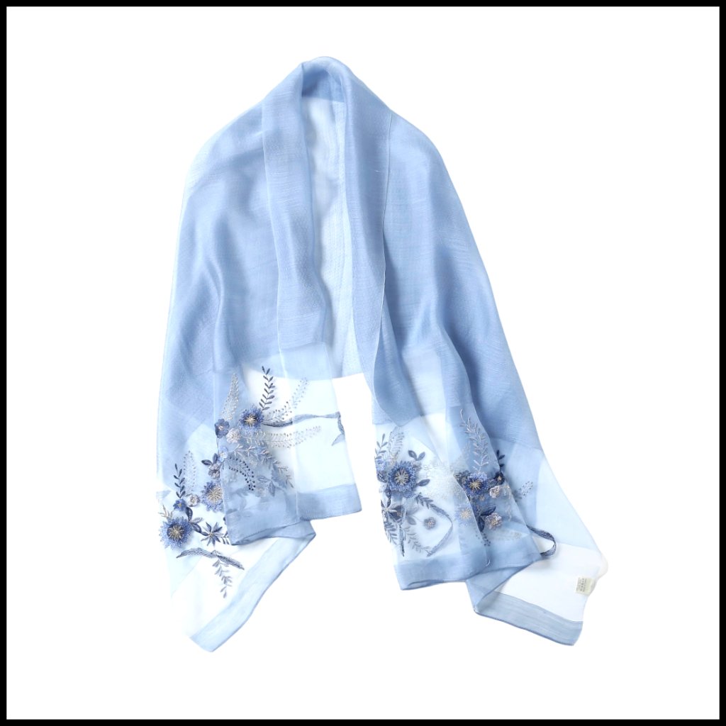 Silk Blend Floral Embroidered Shawl Wrap Elegant Lightweight Versatile Accessory